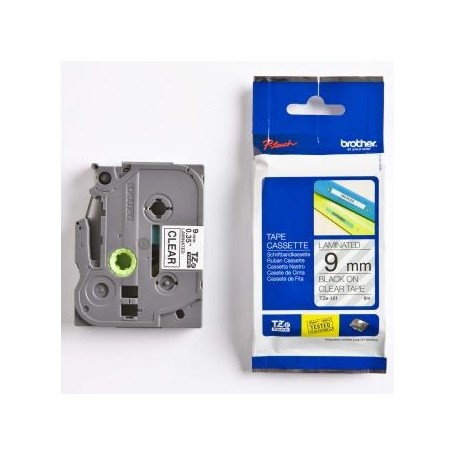 Brother originální páska do tiskárny štítků, Brother, TZE-121, černý tisk/průsvitný podklad, laminovaná, 8m, 9mm