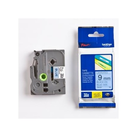 Brother originální páska do tiskárny štítků, Brother, TZE-521, černý tisk/modrý podklad, laminovaná, 8m, 9mm