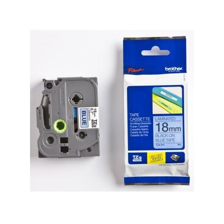 Brother originální páska do tiskárny štítků, Brother, TZE-541, černý tisk/modrý podklad, laminovaná, 8m, 18mm