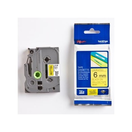 Brother originální páska do tiskárny štítků, Brother, TZE-611, černý tisk/žlutý podklad, laminovaná, 8m, 6mm