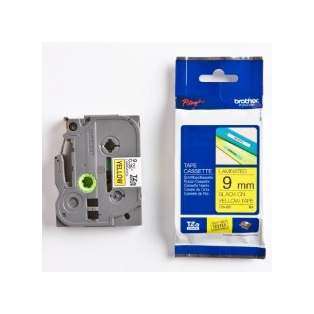 Brother originální páska do tiskárny štítků, Brother, TZE-621, černý tisk/žlutý podklad, laminovaná, 8m, 9mm