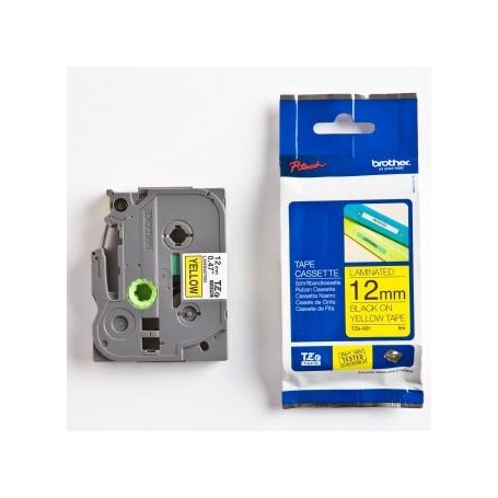 Brother originální páska do tiskárny štítků, Brother, TZE-631, černý tisk/žlutý podklad, laminovaná, 8m, 12mm