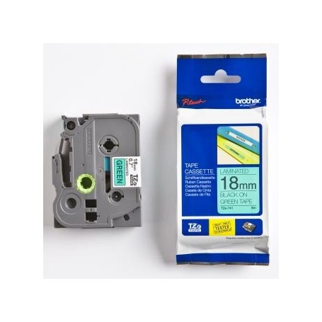 Brother originální páska do tiskárny štítků, Brother, TZE-741, černý tisk/zelený podklad, laminovaná, 8m, 18mm