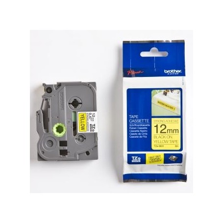 Brother originální páska do tiskárny štítků, Brother, TZE-S631, černý tisk/žlutý podklad, laminovaná, 8m, 12mm, extrémně adheziv