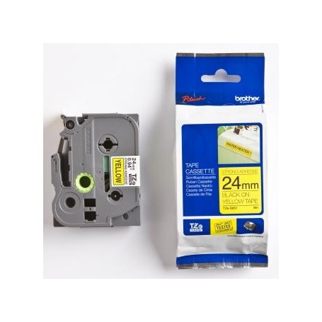 Brother originální páska do tiskárny štítků, Brother, TZE-S651, černý tisk/žlutý podklad, laminovaná, 8m, 24mm, extrémně adheziv
