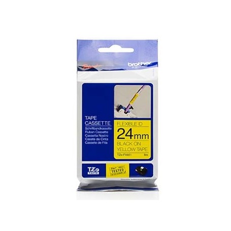 Brother originální páska do tiskárny štítků, Brother, TZE-FX651, černý tisk/žlutý podklad, laminovaná, 8m, 24mm, flexibilní