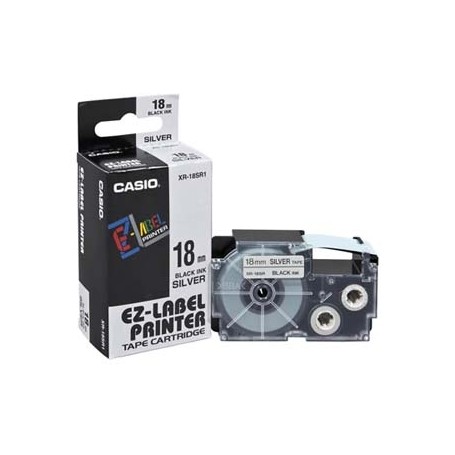 Casio originální páska do tiskárny štítků, Casio, XR-18SR1, černý tisk/stříbrný podklad, 18mm