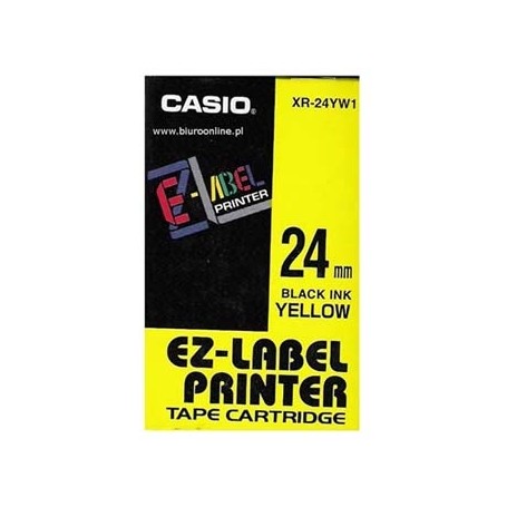 Casio originální páska do tiskárny štítků, Casio, XR-24YW1, černý tisk/žlutý podklad, nelaminovaná, 8m, 24mm