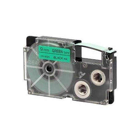 Casio originální páska do tiskárny štítků, Casio, XR-9GN1, černý tisk/zelený podklad, nelaminovaná, 8m, 9mm