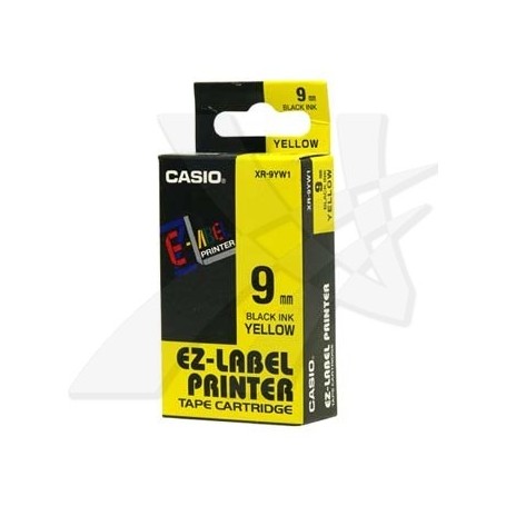 Casio originální páska do tiskárny štítků, Casio, XR-9YW1, černý tisk/žlutý podklad, nelaminovaná, 8m, 9mm