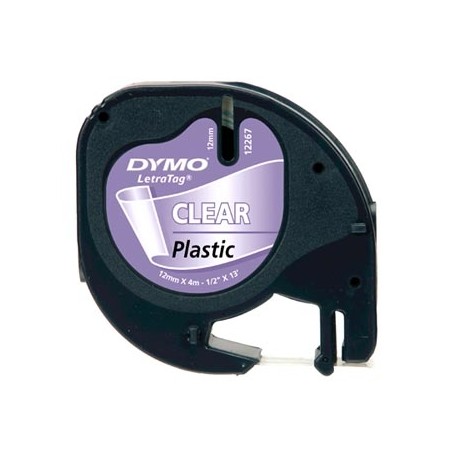 Dymo originální páska do tiskárny štítků, Dymo, 12267, S0721530, černý tisk/průhledný podklad, 4m, 12mm, LetraTag plastová páska