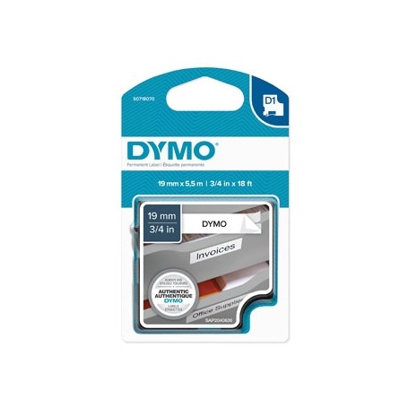 Dymo originální páska do tiskárny štítků, Dymo, 16960, S0718070, černý tisk/bílý podklad, 5.5m, 19mm, D1, speciální - permanentn