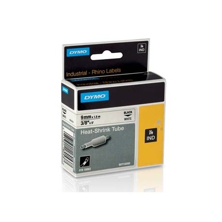 Dymo originální páska do tiskárny štítků, Dymo, 18053, S0718280, černý tisk/bílý podklad, 1,5m, 9mm, RHINO plochá smršťovací buž