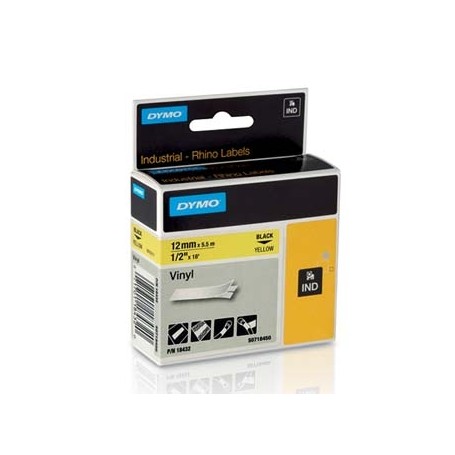 Dymo originální páska do tiskárny štítků, Dymo, 18432, S0718450, černý tisk/žlutý podklad, 5.5m, 12mm, RHINO vinylová profi D1
