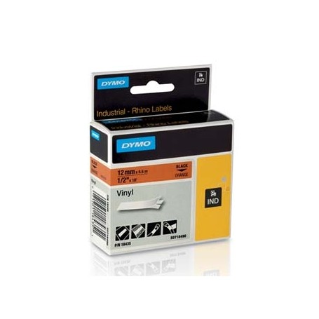 Dymo originální páska do tiskárny štítků, Dymo, 18435, S0718490, černý tisk/oranžový podklad, 5.5m, 12mm, RHINO vinylová profi D