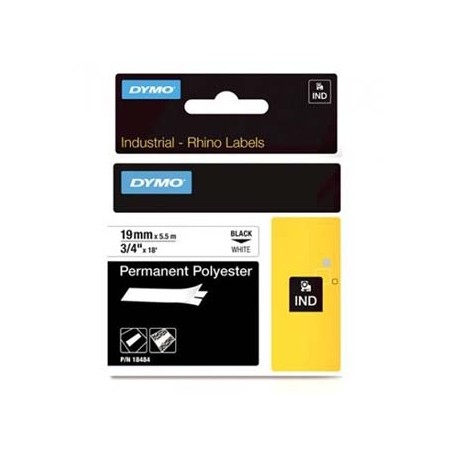 Dymo originální páska do tiskárny štítků, Dymo, 18484, černý tisk/bílý podklad, 5.5m, 19mm, RHINO permanentní polyesterová D1