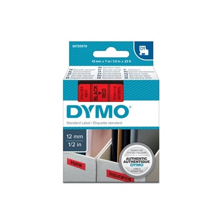 Dymo originální páska do tiskárny štítků, Dymo, 45017, S0720570, černý tisk/červený podklad, 7m, 12mm, D1