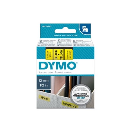 Dymo originální páska do tiskárny štítků, Dymo, 45018, S0720580, černý tisk/žlutý podklad, 7m, 12mm, D1