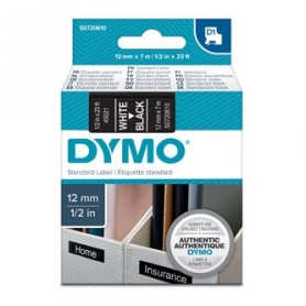 Dymo originální páska do tiskárny štítků, Dymo, 45021, S0720610, bílý tisk/černý podklad, 7m, 12mm, D1