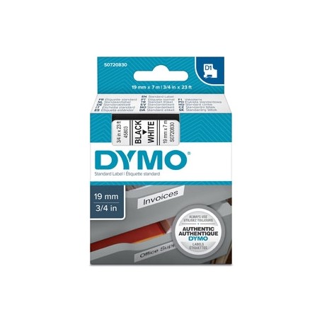 Dymo originální páska do tiskárny štítků, Dymo, 45803, S0720830, černý tisk/bílý podklad, 7m, 19mm, D1
