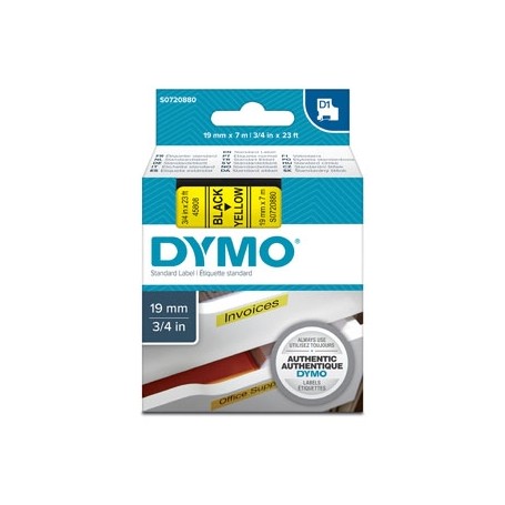 Dymo originální páska do tiskárny štítků, Dymo, 45808, S0720880, černý tisk/žlutý podklad, 7m, 19mm, D1