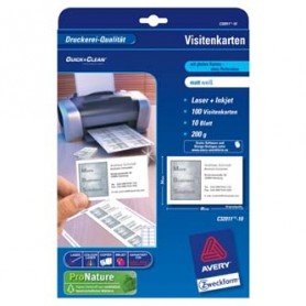 Avery Zweckform, vizitky, bílé, matné, A4, 200 g/m2, 85x54mm, 10 listů, pro laserové a inkoustové tiskárny, O
