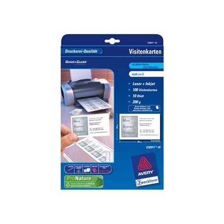 Avery Zweckform, vizitky, bílé, matné, A4, 200 g/m2, 85x54mm, 10 listů, pro laserové a inkoustové tiskárny, O