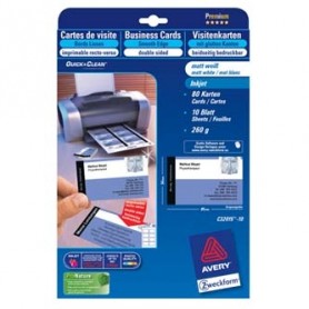 Avery Zweckform, vizitky, s hladkým okrajem, bílé, matné, A4, 260 g/m2, 85x54mm, 8ks/A4, oboustranné, 10 listů, pro inkoustové t