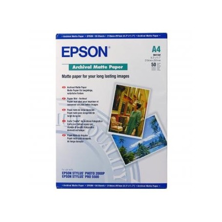 Epson Archival Matte Paper, bílá, 50, ks C13S041342, pro inkoustové tiskárny, 210x297mm (A4), A4, 190 g/m2