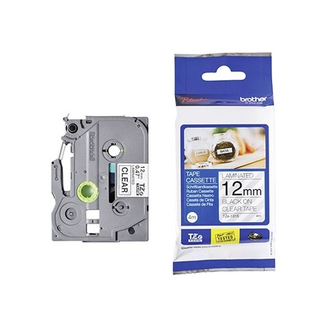 Brother originální páska do tiskárny štítků, Brother, TZE-131S, černý tisk/průsvitný podklad, laminovaná, 4m, 12mm